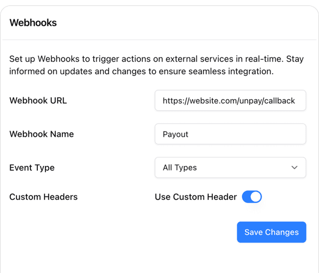 Webhooks interface